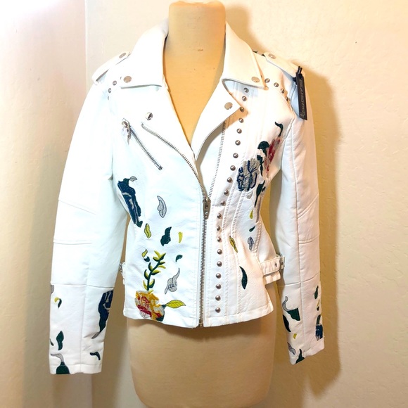 Blank NYC Jackets & Blazers - NWT Blanknyc White Embroider Leather Jacket Size M